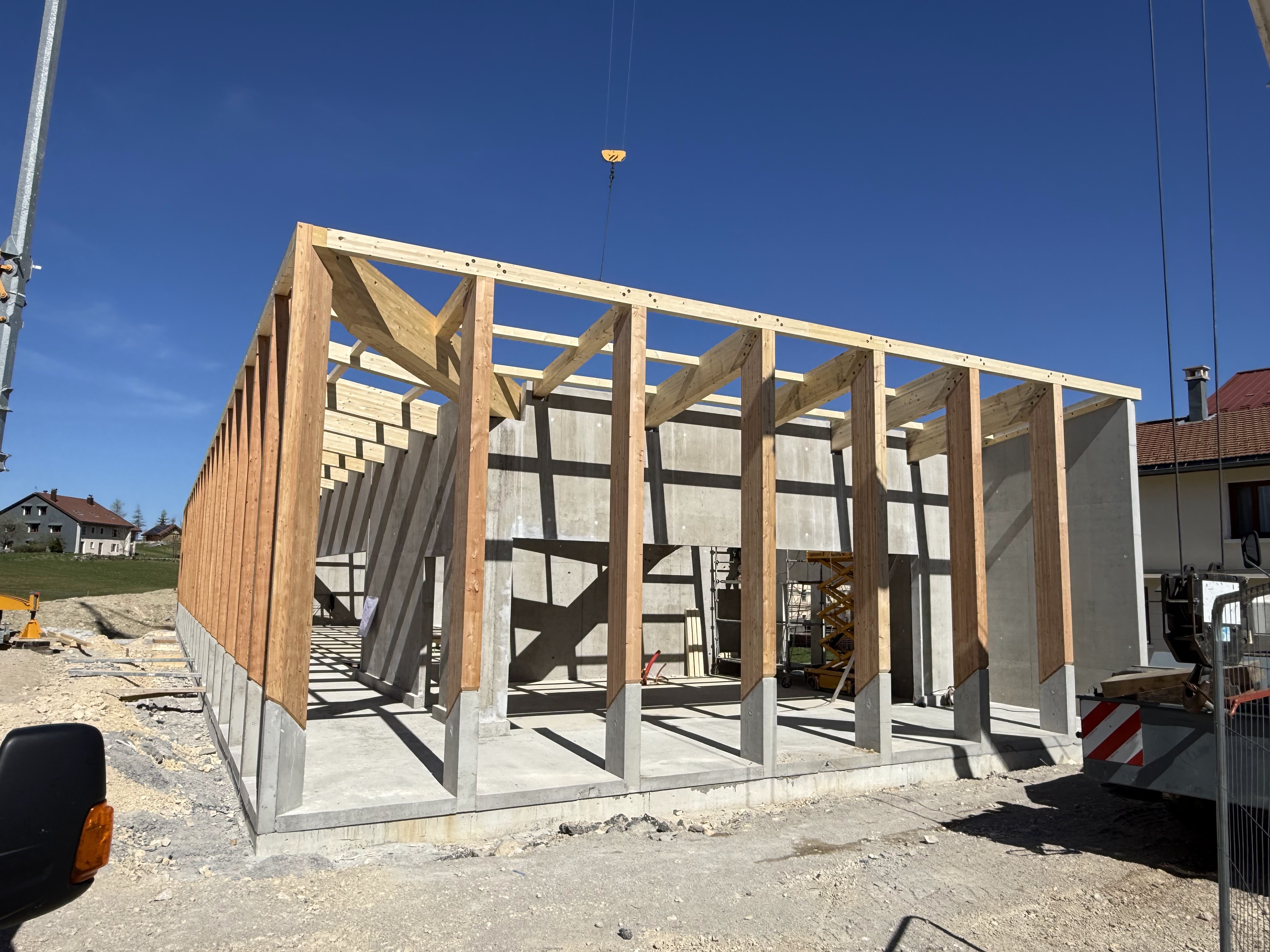 Ossature bois et voiles béton sur un chantier BET VIAL